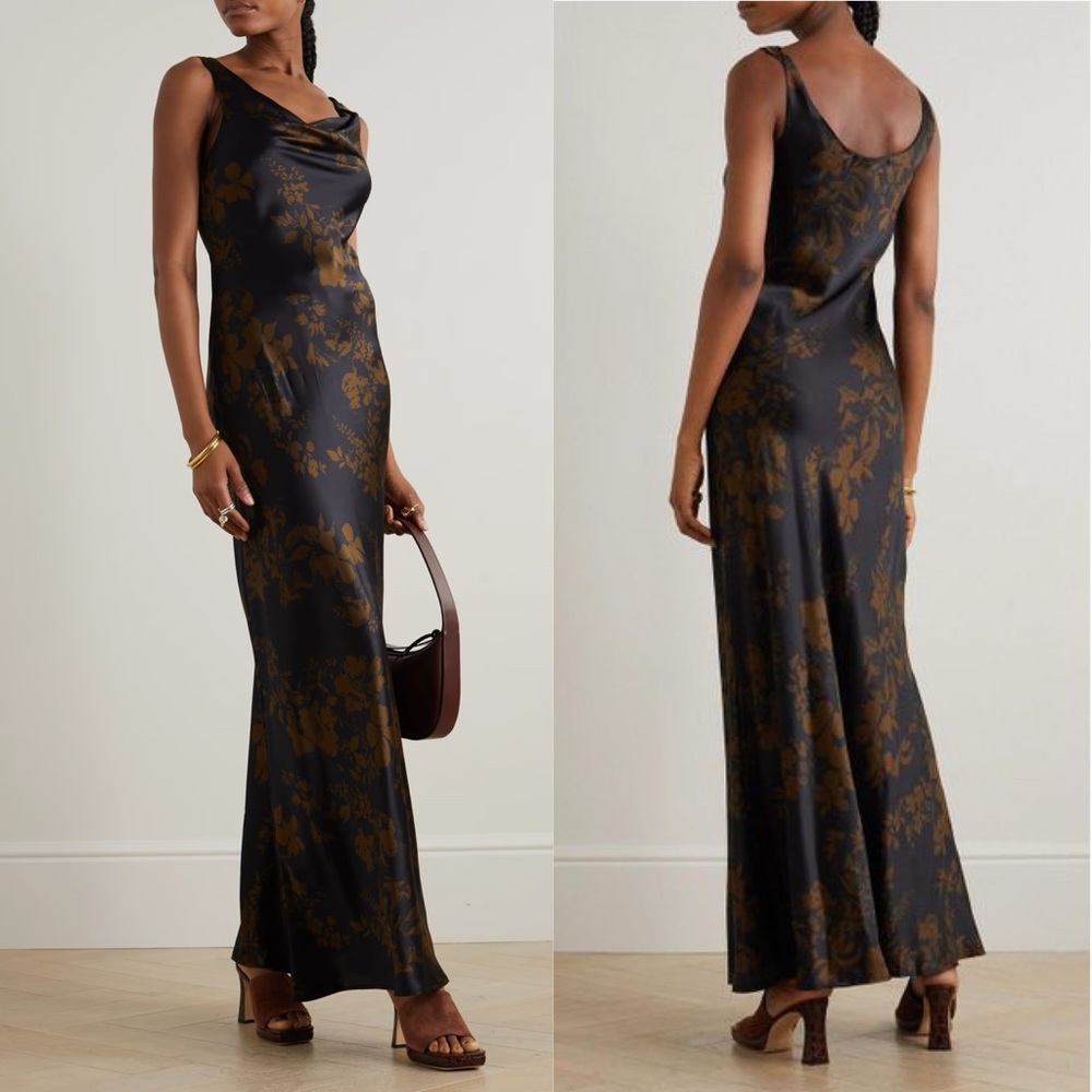 Reformation Annabelle Silk Floral Gown Maxi Dress Night Garden Black Brown - Picture 2 of 11